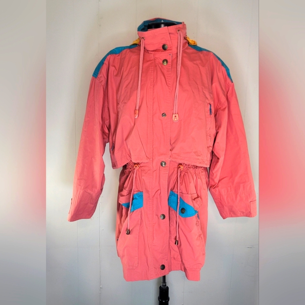 Vintage 80's JL Colebrook Coral Turquoise and Yellow Jacket Size Medium - Picture 1 of 11